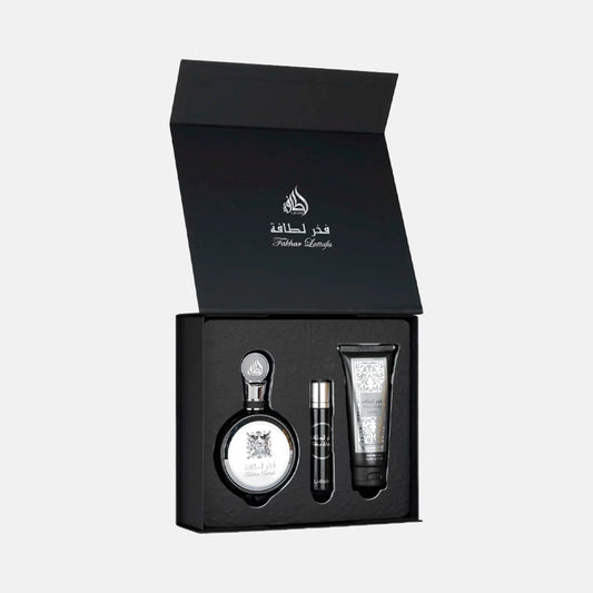 Kit Fakhar silver 3 em 1, Creme, perfume para Cabelo